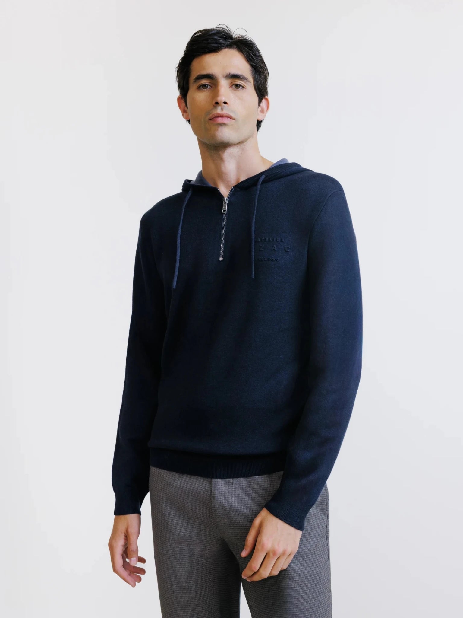 Hoodie en maille à capuche demi-zippé marine