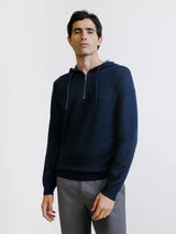 Hoodie en maille à capuche demi-zippé marine