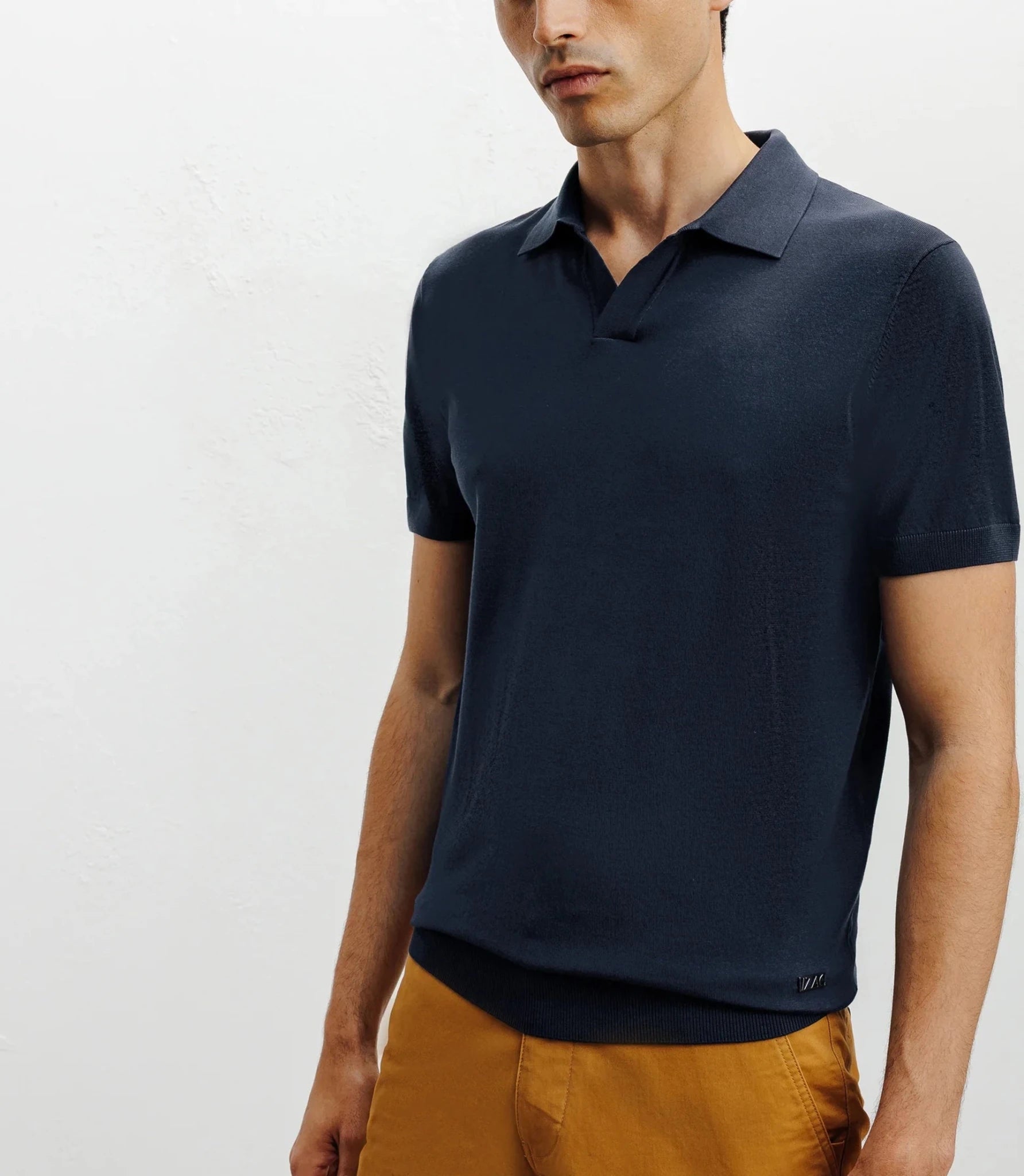 Polo col ouvert en maille bleu