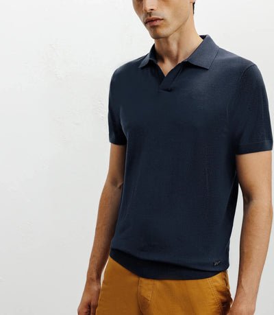 Polo col ouvert en maille bleu
