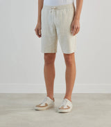 Beige Bermuda shorts with elasticated waist and drawstring