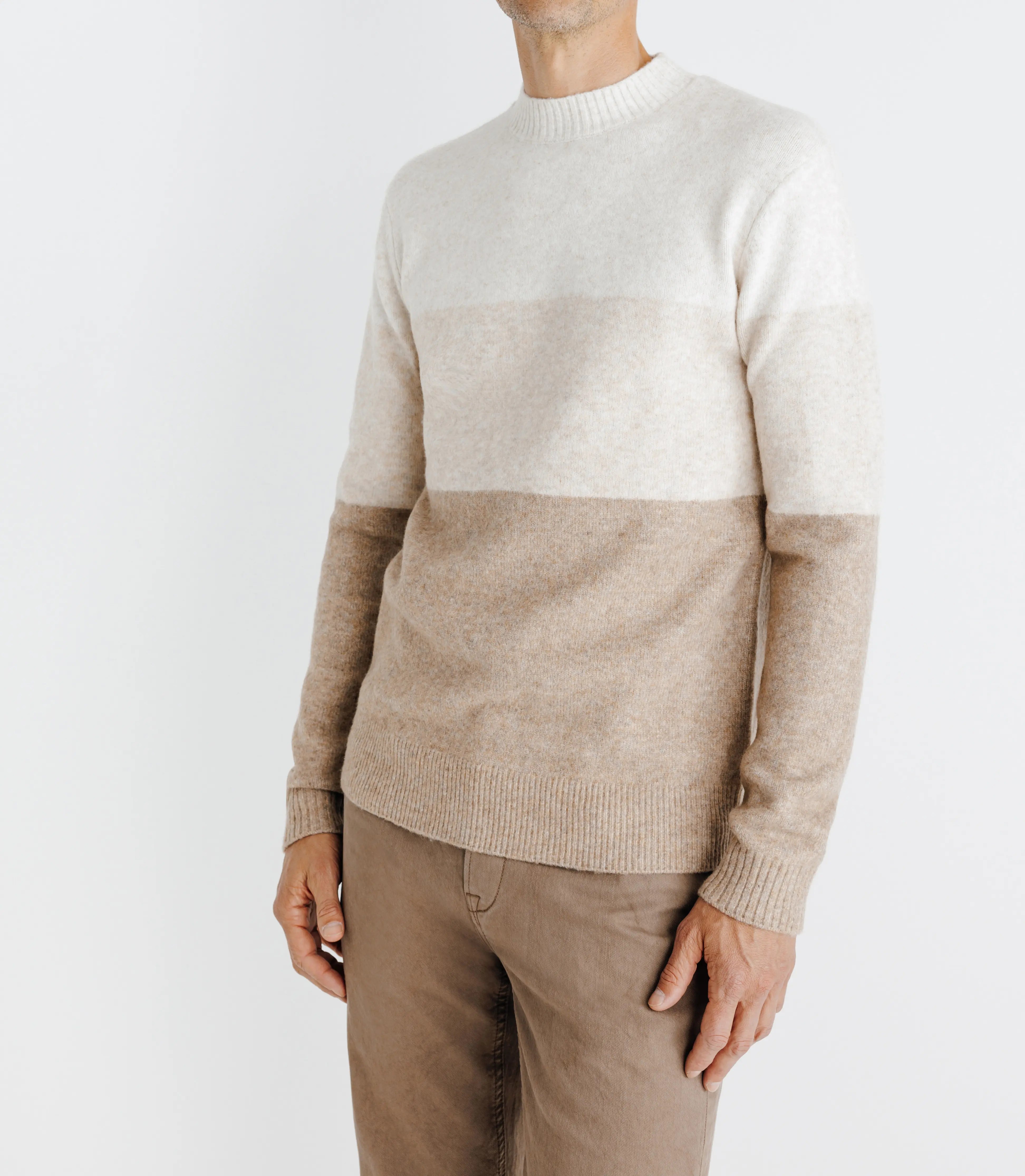 Pull col rond rayé écru - IZAC