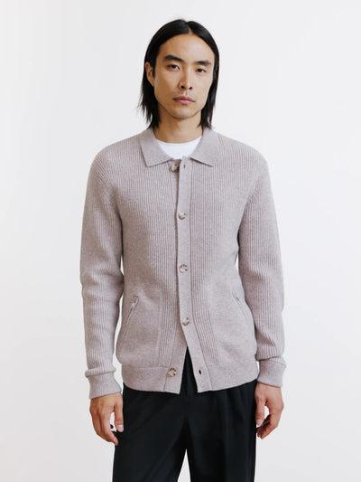 Beige wool collared cardigan