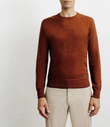 Round-neck sweater in rust-colored cotton