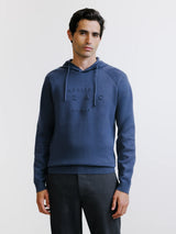 Pull à capuche en maille bleu gris