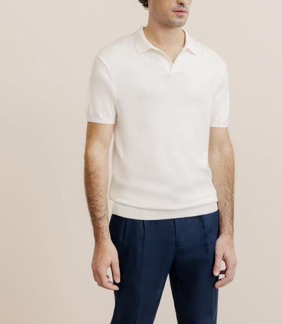 Polo col ouvert en maille écru - IZAC