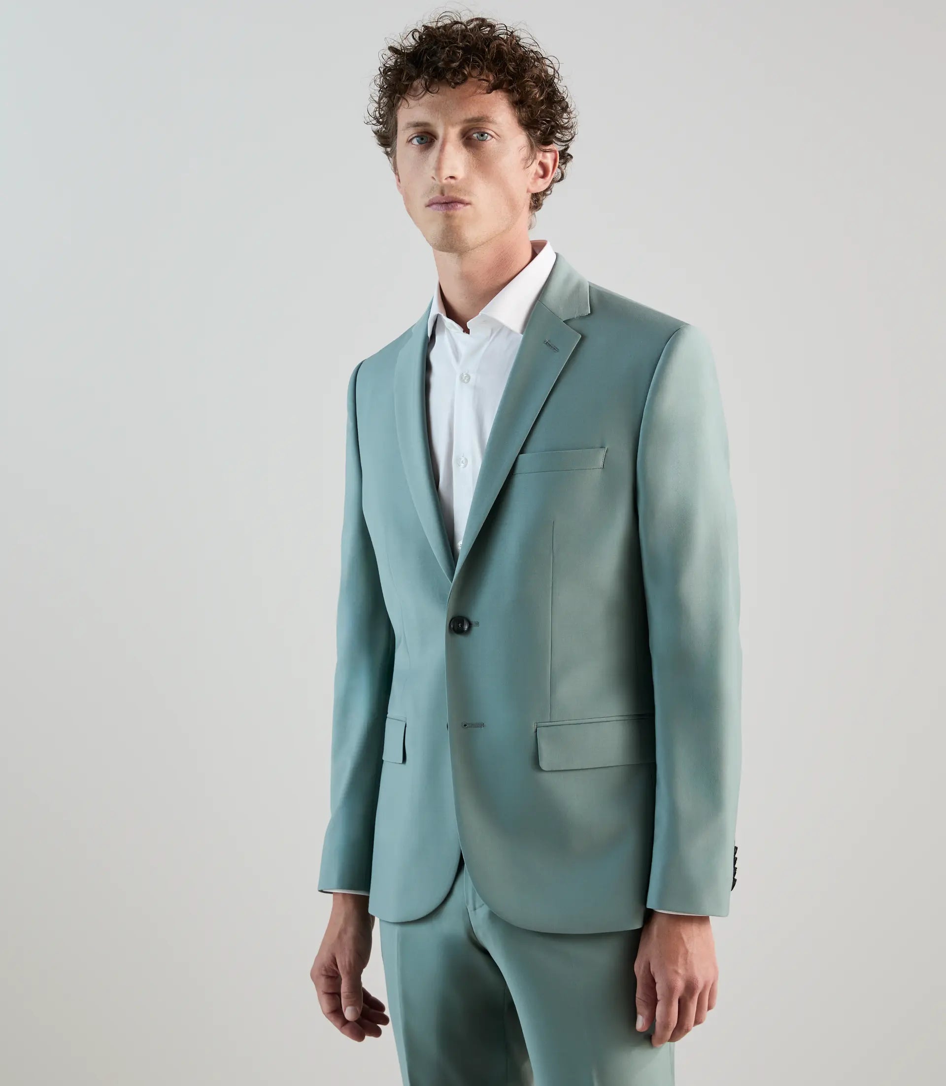 Costume 2 boutons en laine majoritaire vert clair - IZAC