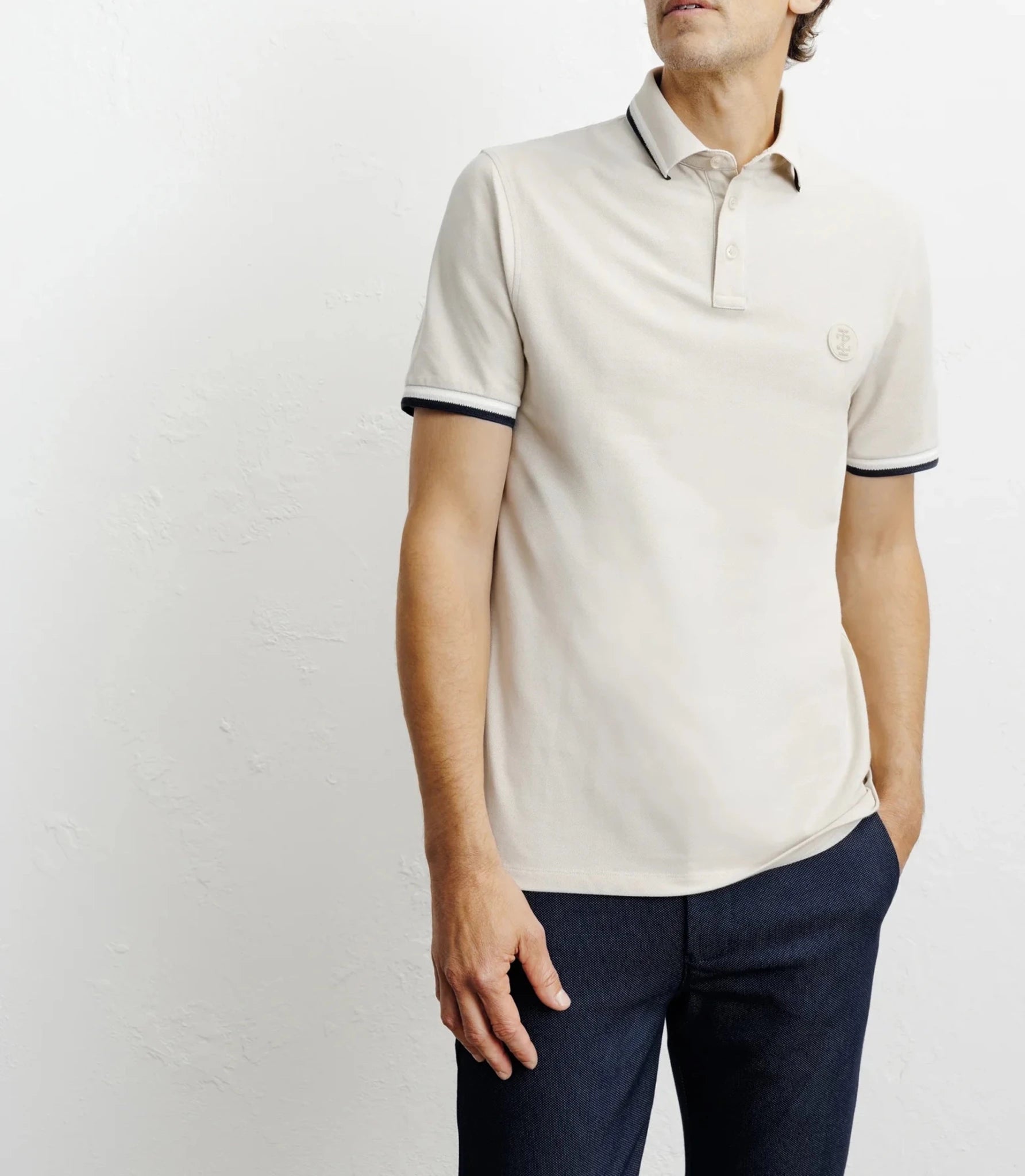 Polo piqué boutonné beige