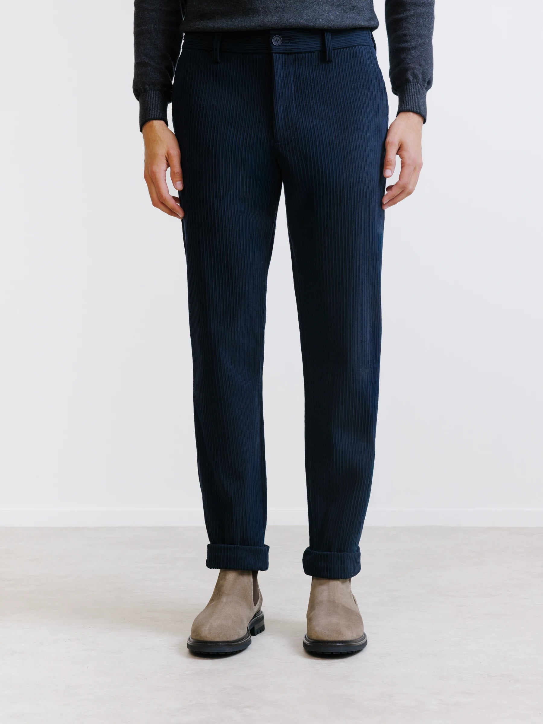 Navy velvet trousers