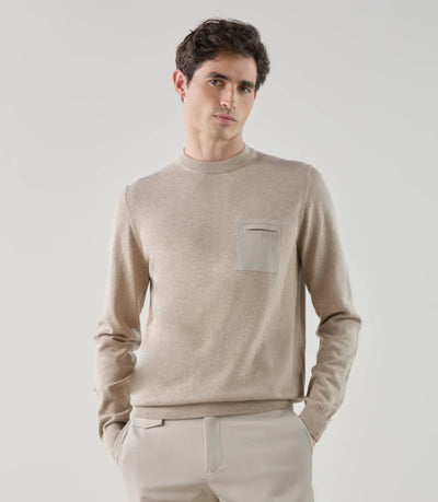Pull col rond avec poche bi - matière beige - IZAC