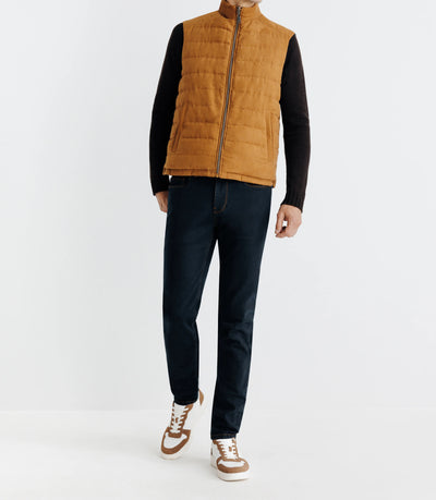 Doudoune sans manches réversible à col montant camel et marine - IZAC