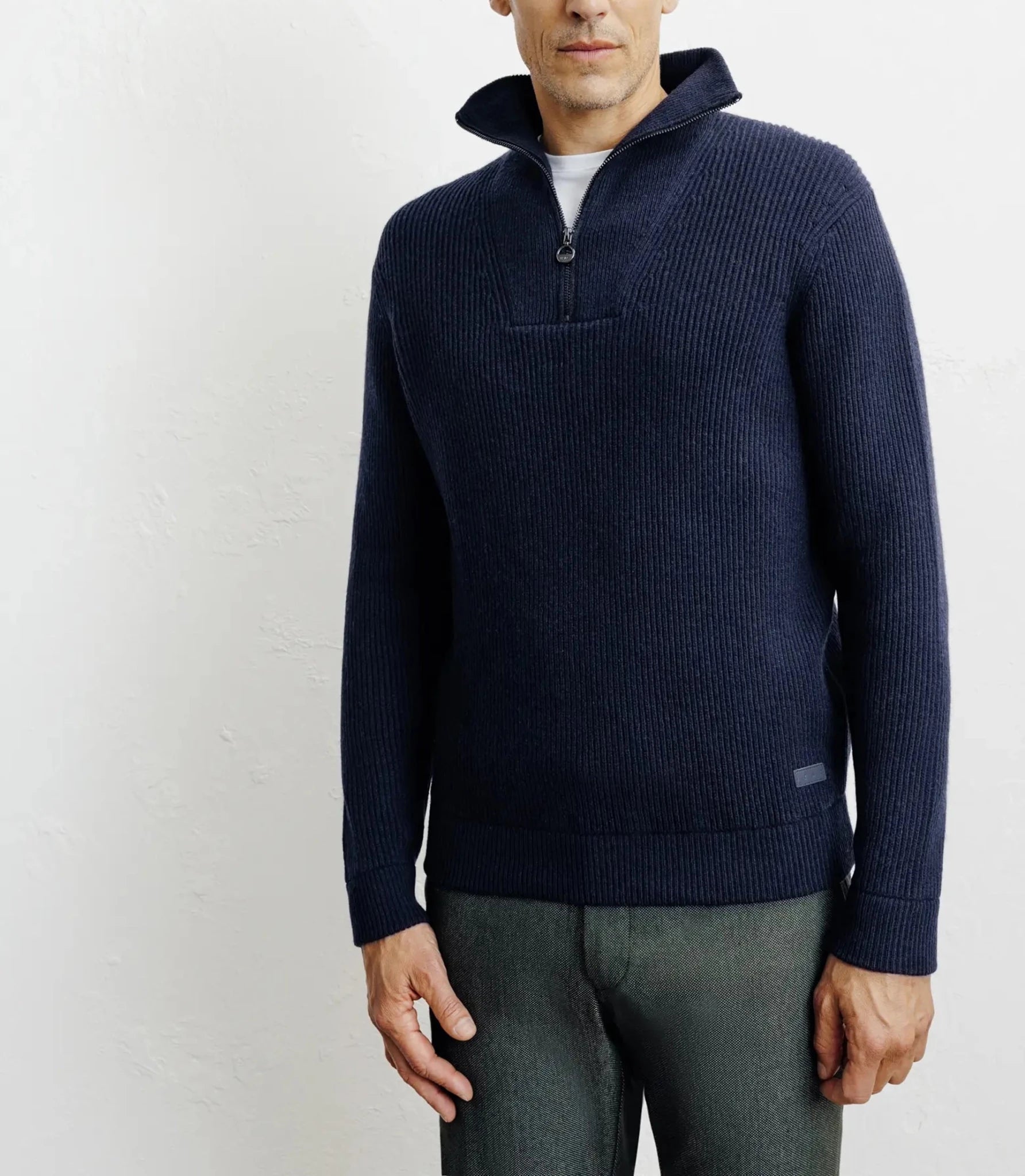 Pull en laine col camionneur marine - IZAC