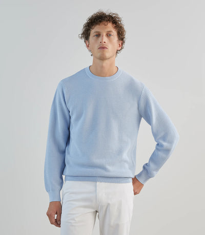 Pull col rond en jeu de points bleu ciel - IZAC