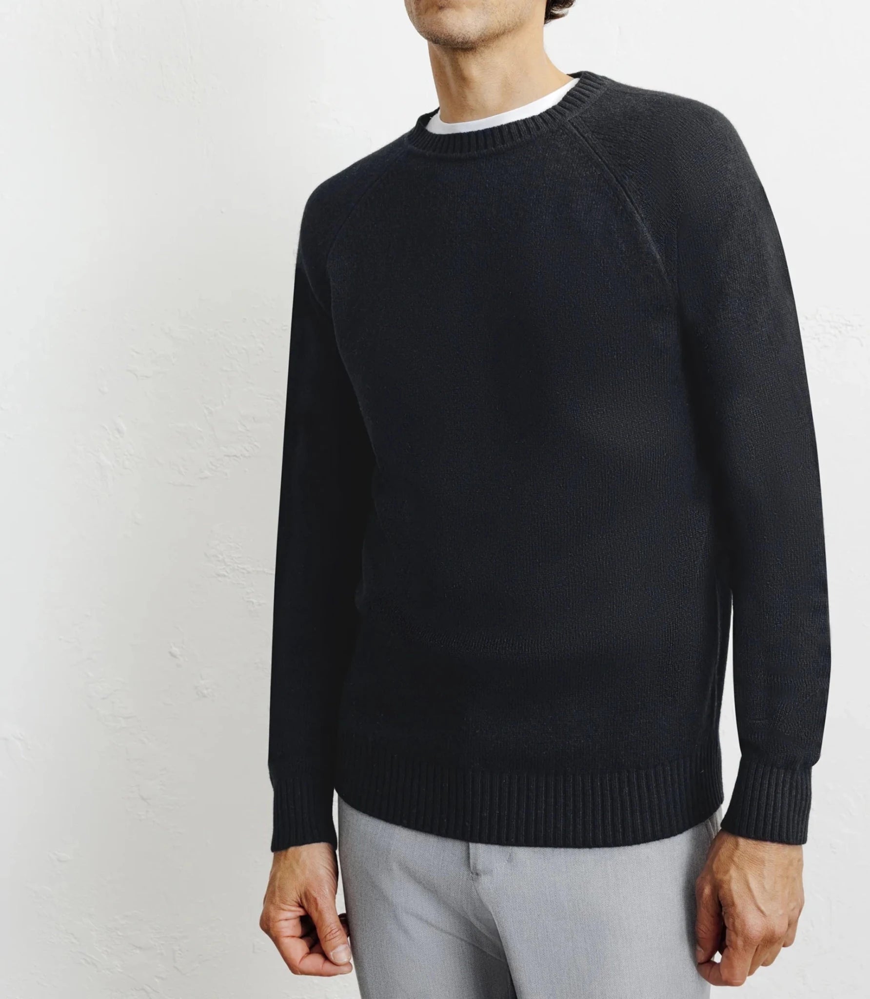 Black round-neck wool sweater