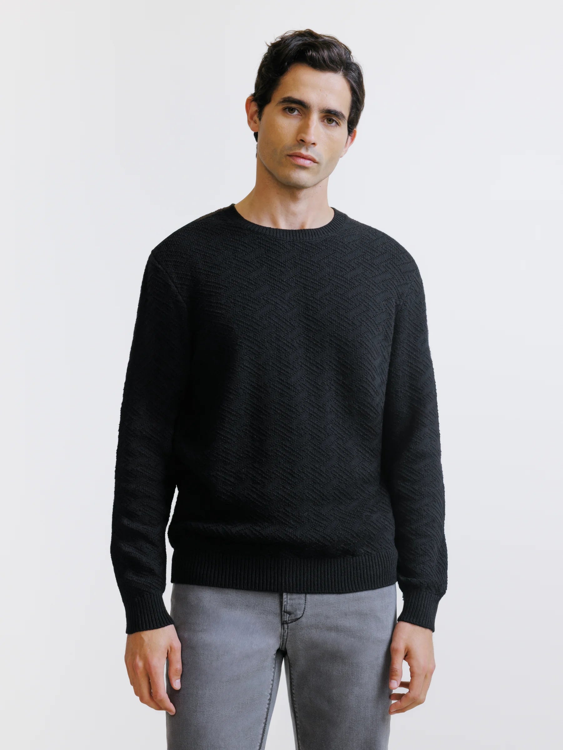 Pull jacquard col rond noir