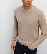 Round-neck sweater, beige stitch pattern