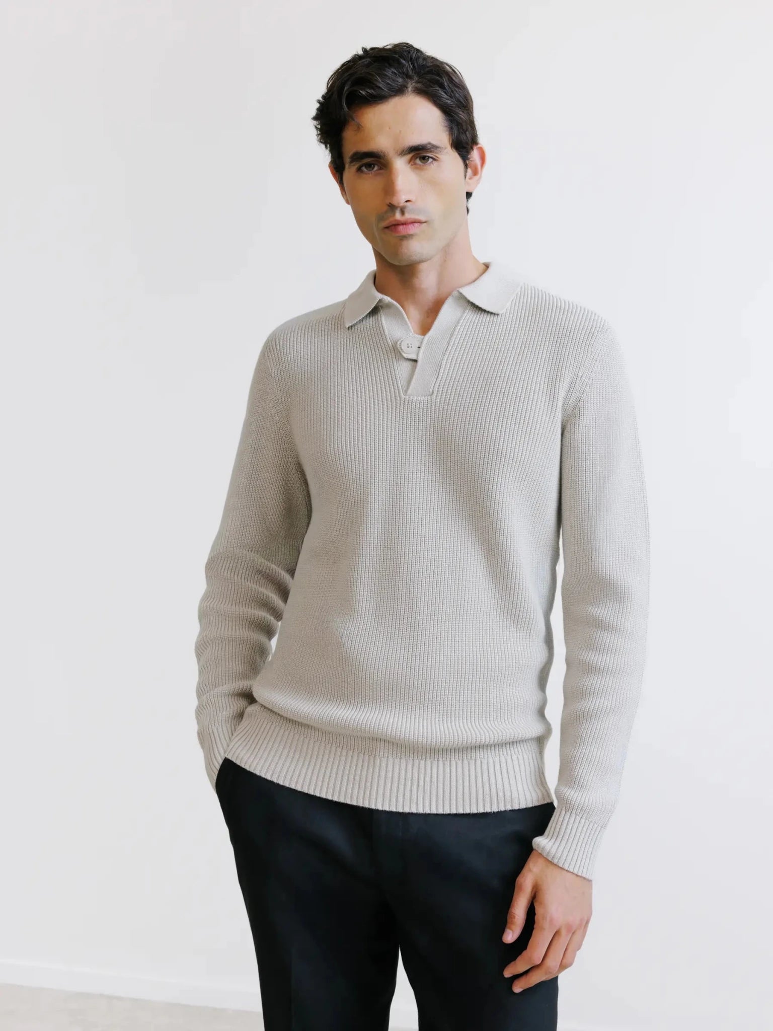 Pull col polo ouvert 1 bouton mastic - IZAC