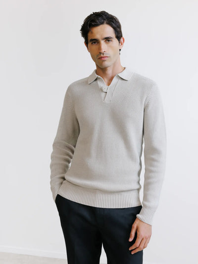 Pull col polo ouvert 1 bouton mastic