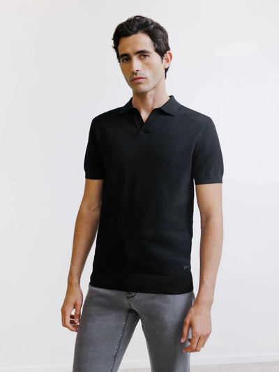 Polo col ouvert en maille noir - IZAC