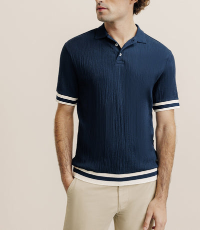 Polo boutonné en jersey marine - IZAC