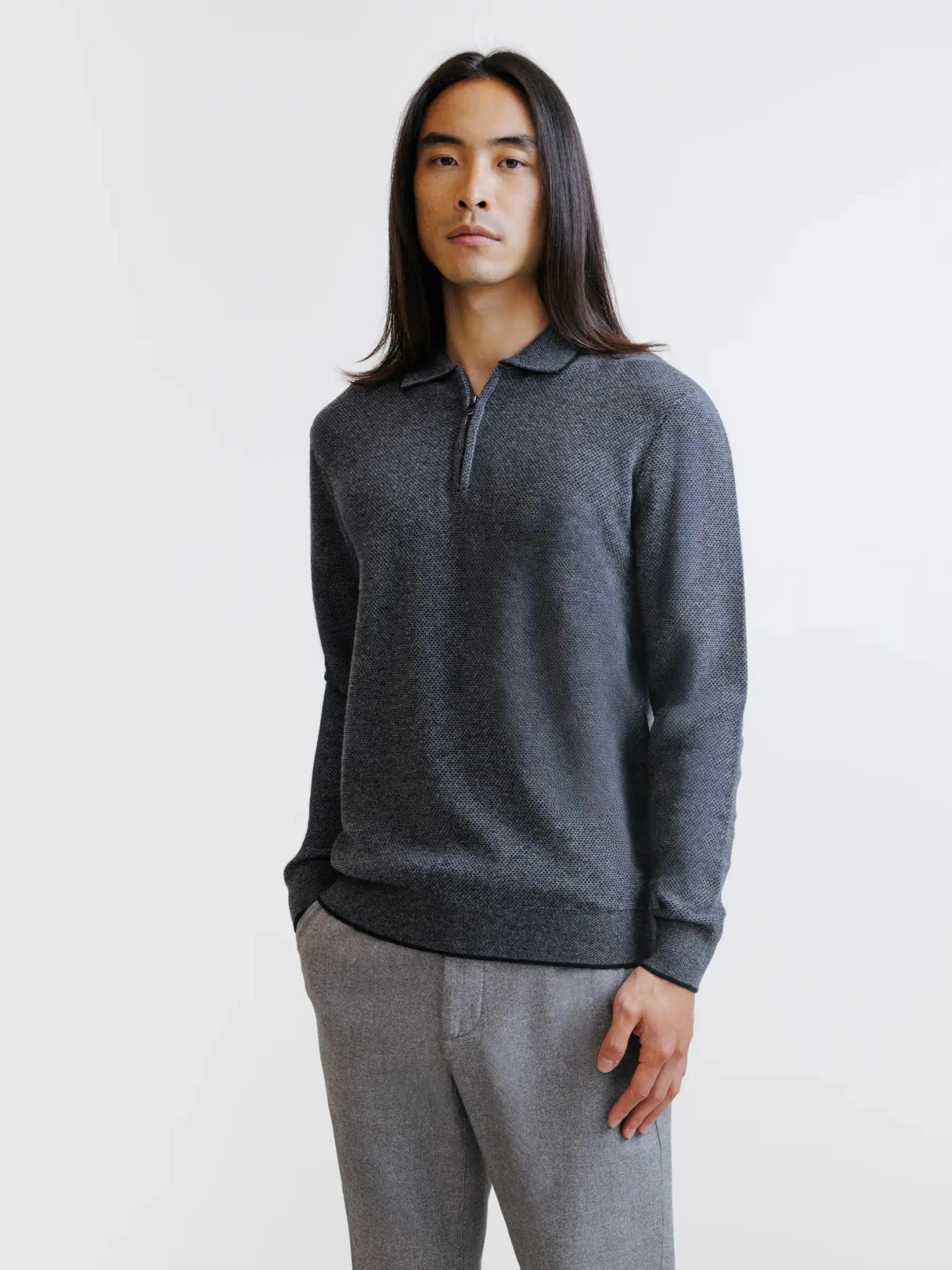 Pull col polo zippé anthracite - IZAC