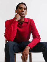 Open dark red polo neck jumper