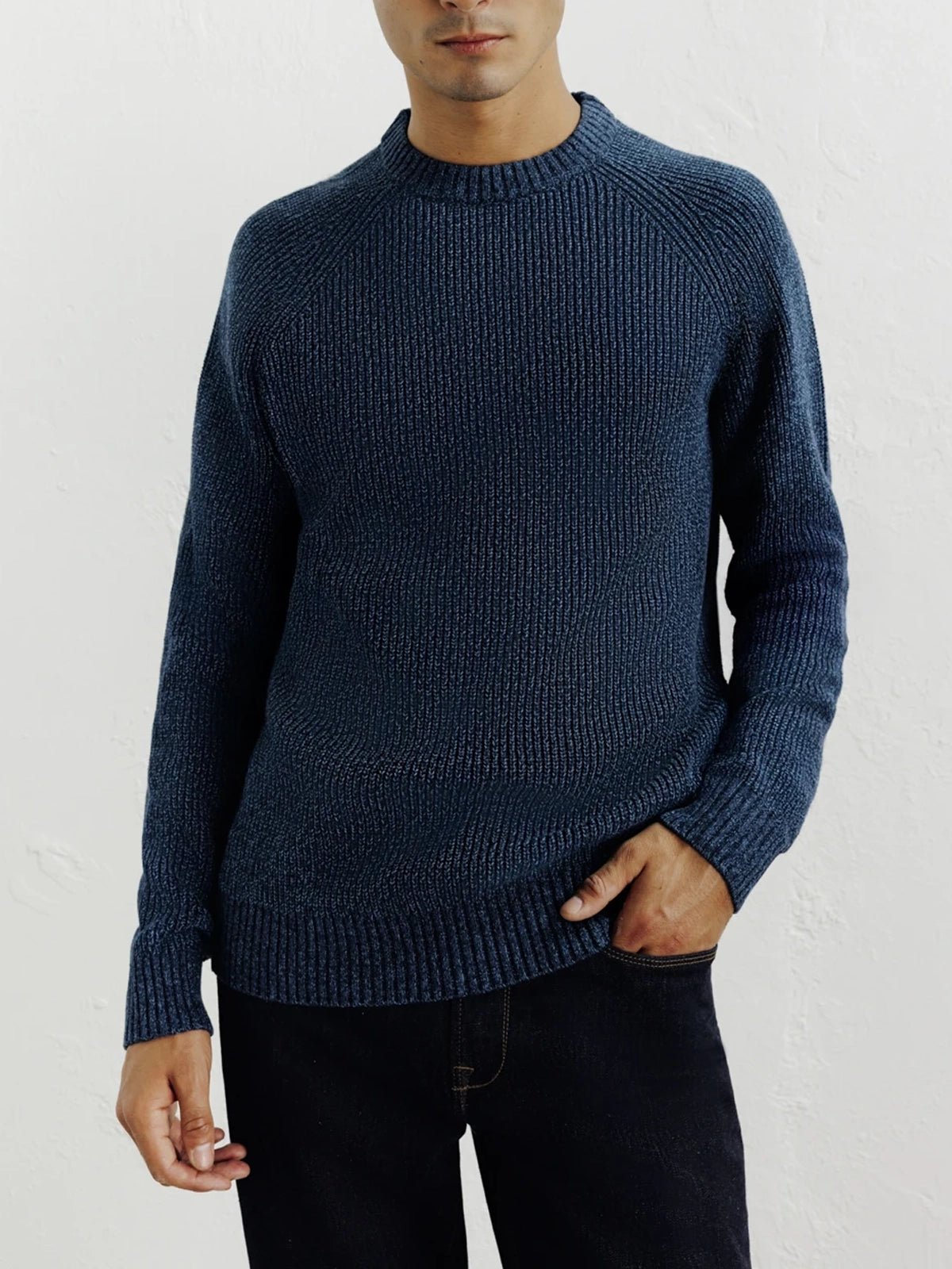 Pull col rond mouliné marine