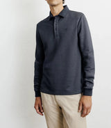 Navy knit button-down polo shirt
