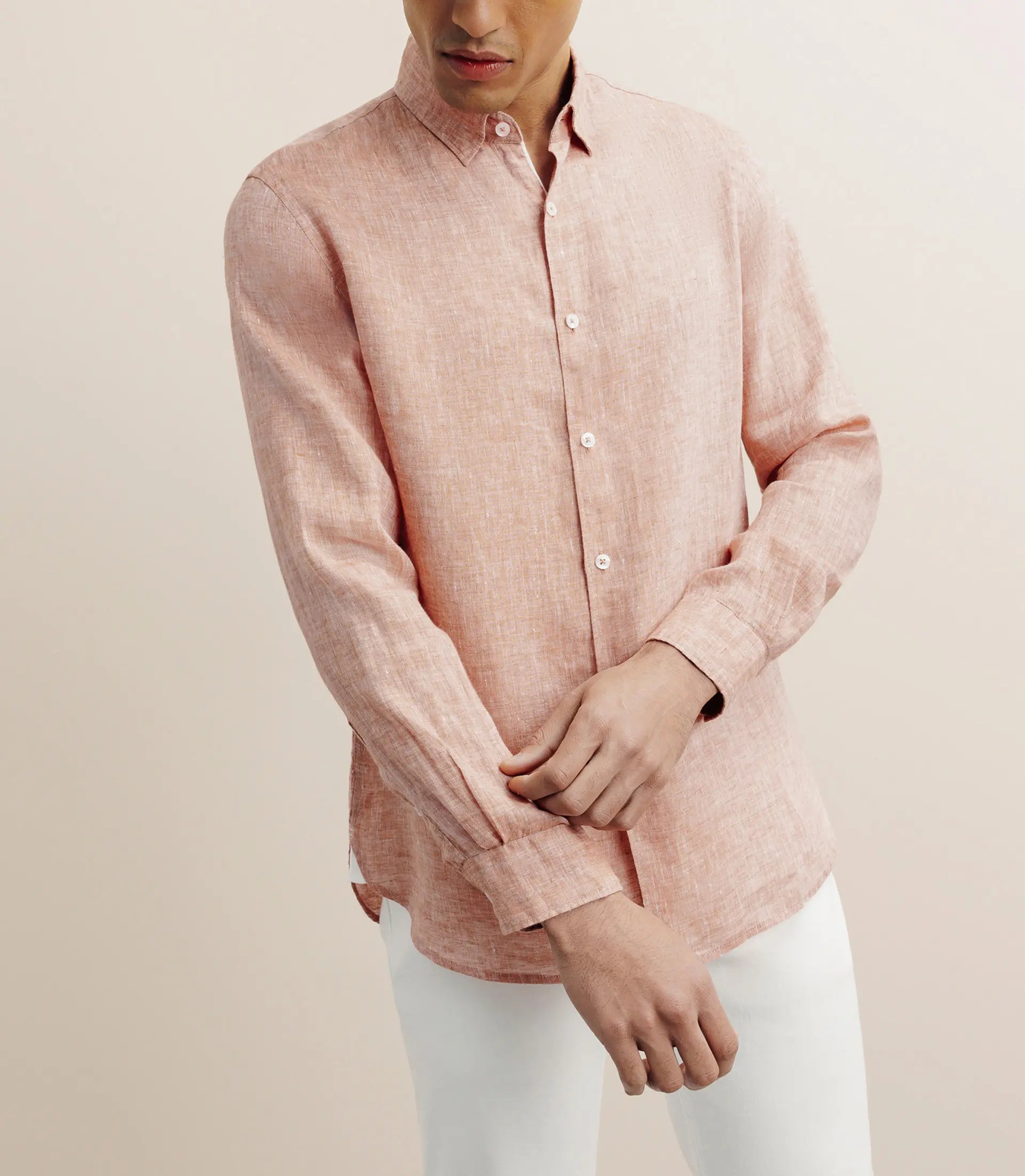 Regular shirt 100% orange linen