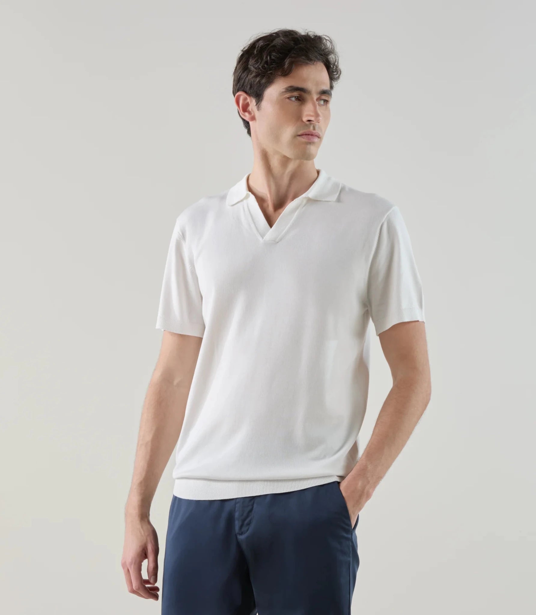 Polo col ouvert en maille écru - IZAC