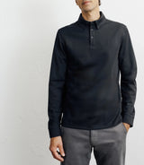 Long-sleeved button-down polo shirt, black