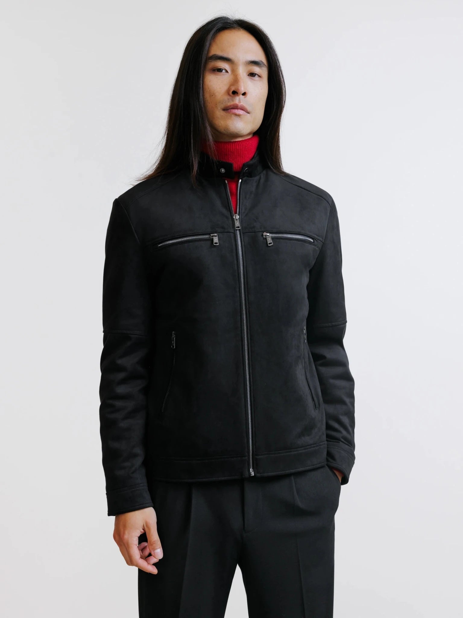 Blouson motard en suède noir - IZAC