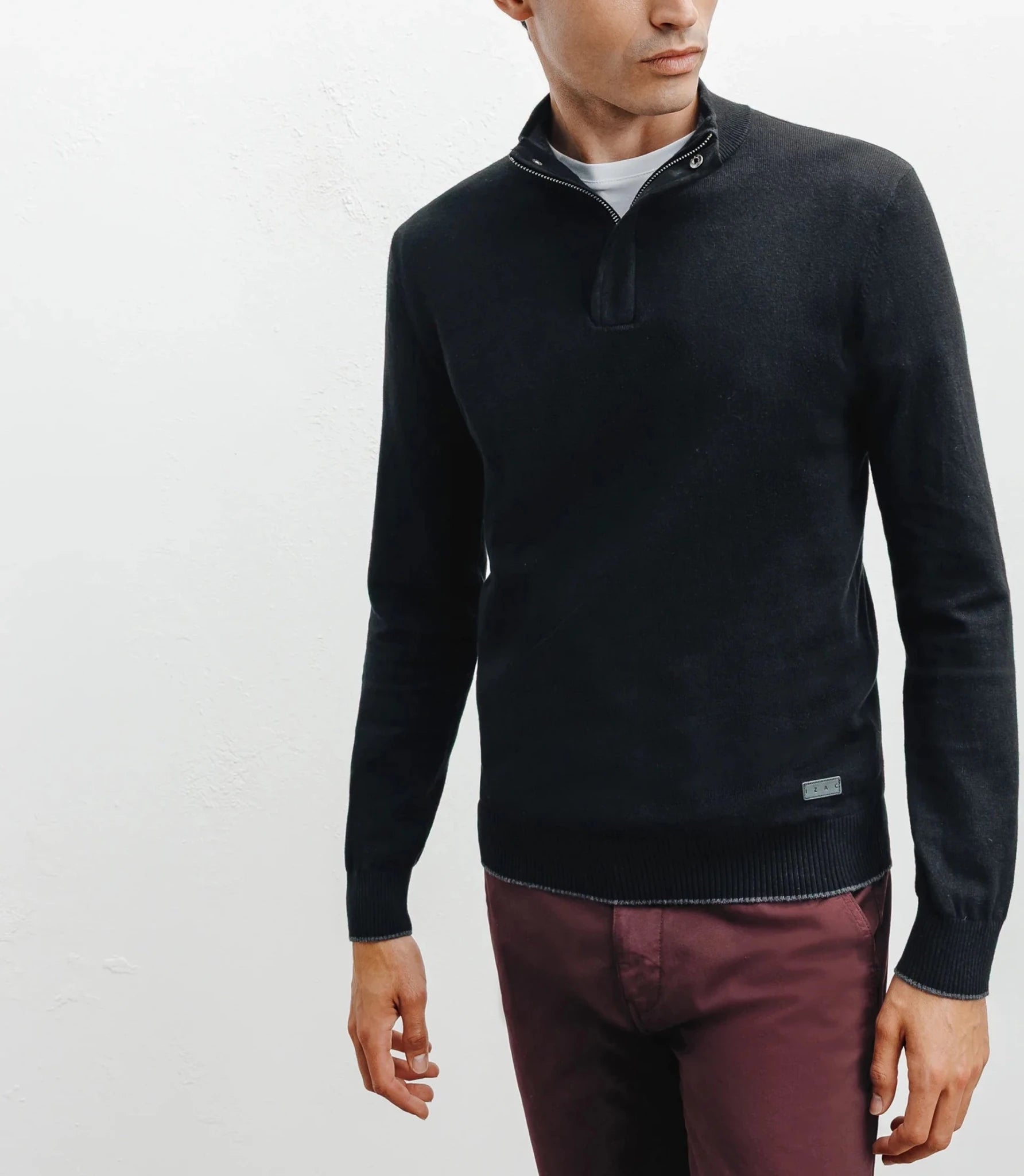 Black half-zip stand-up collar sweater