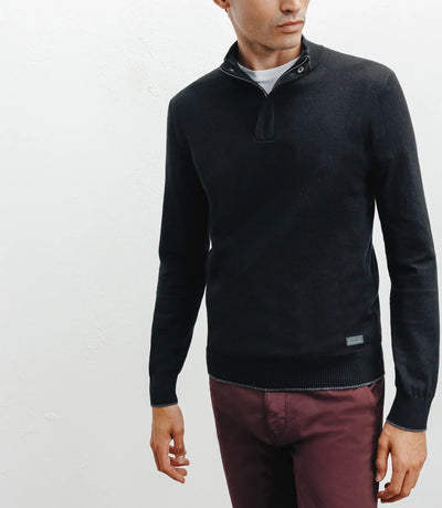 Black half-zip stand-up collar sweater