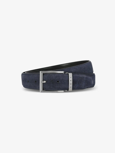 Ceinture réversible en cuir nubuck marine - IZAC