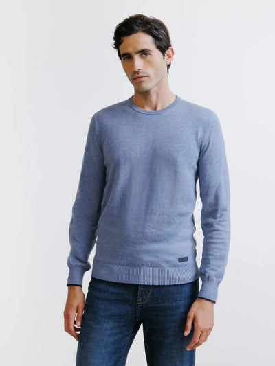 Pull col rond indigo