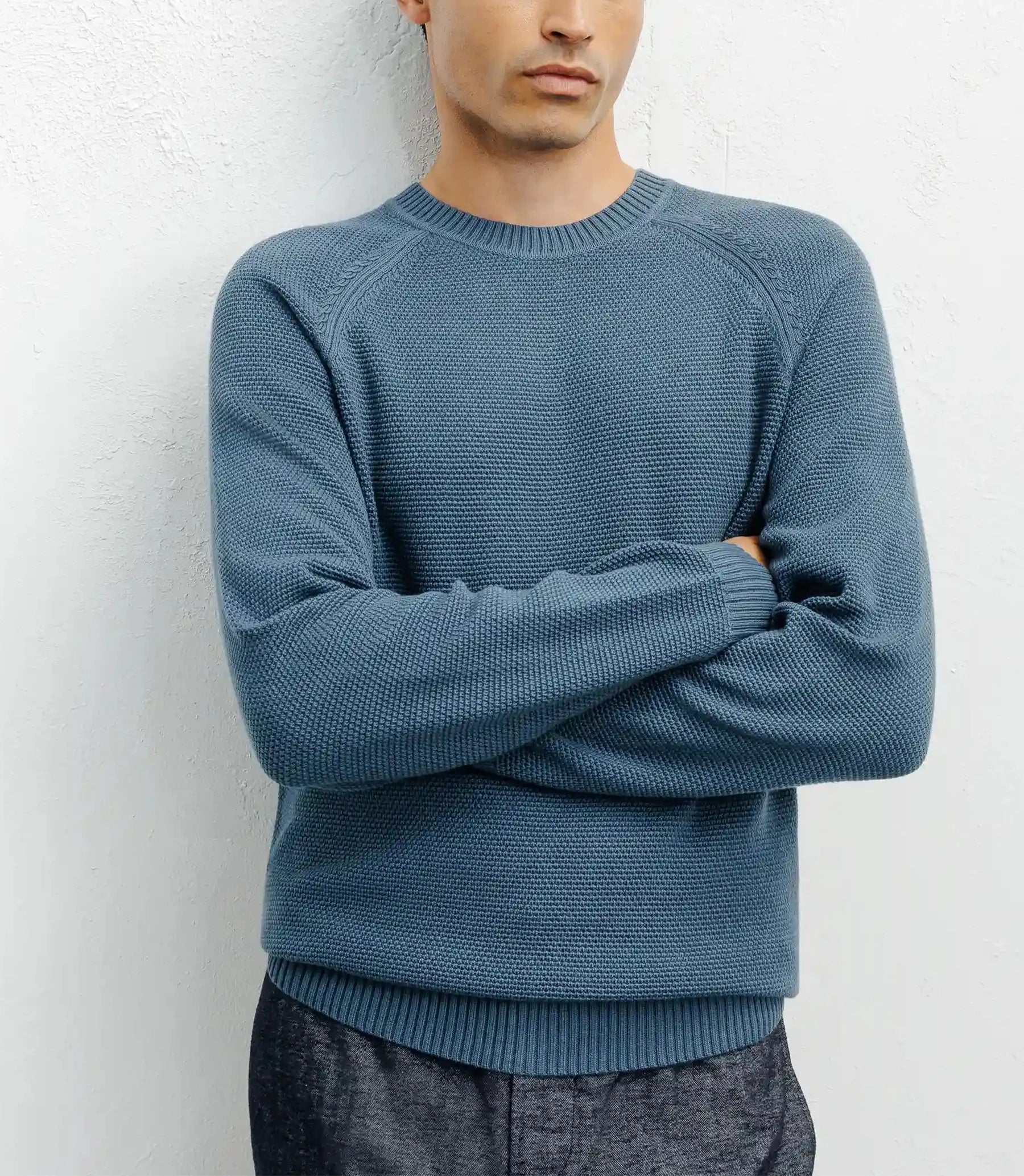Duck stitch round-neck sweater