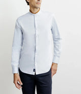 Mao collar casual shirt with sky elbow patches