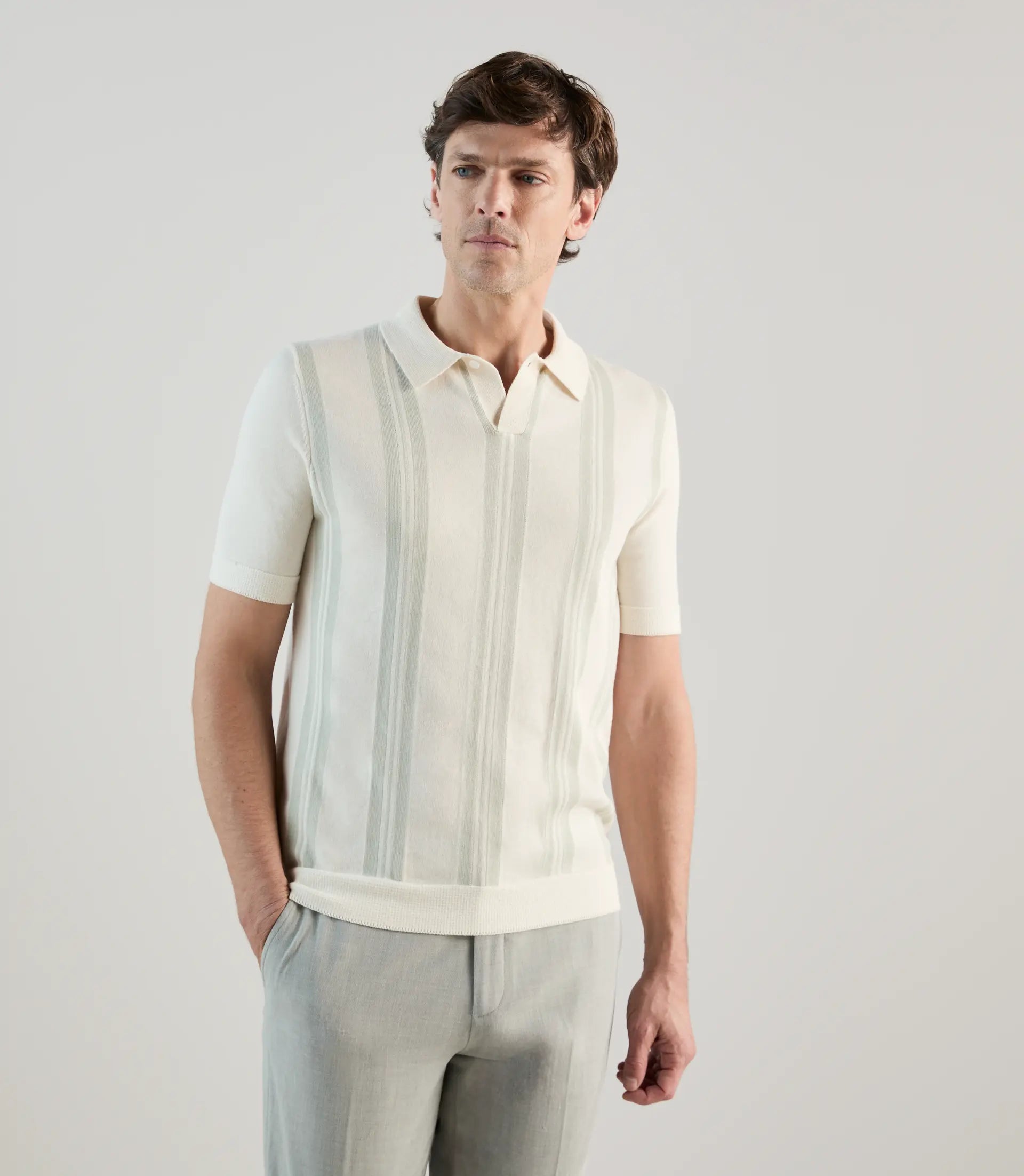 Polo en maille à rayures vert clair - IZAC