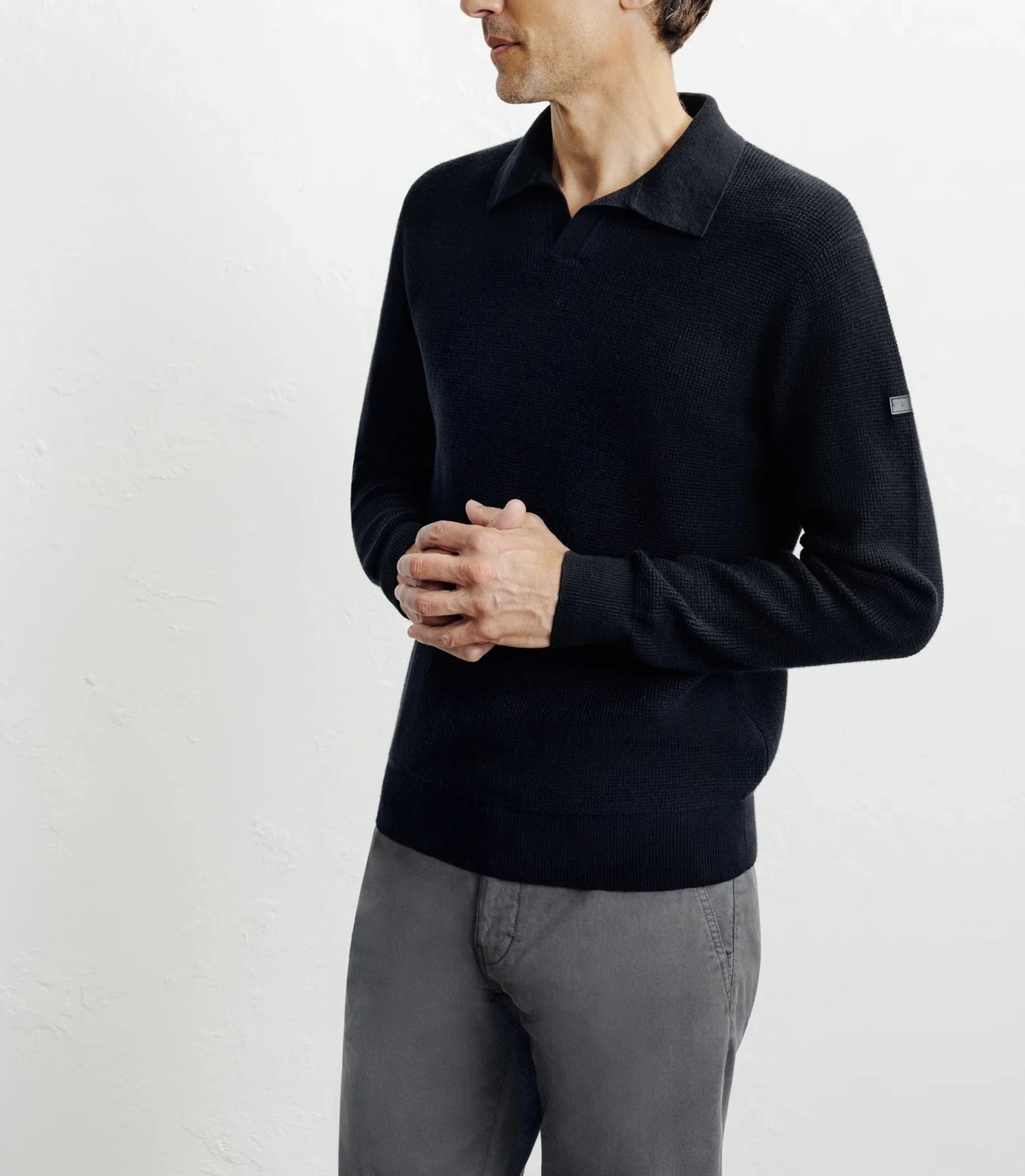 Pull col polo ouvert noir - IZAC