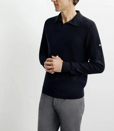 Pull col polo ouvert noir - IZAC