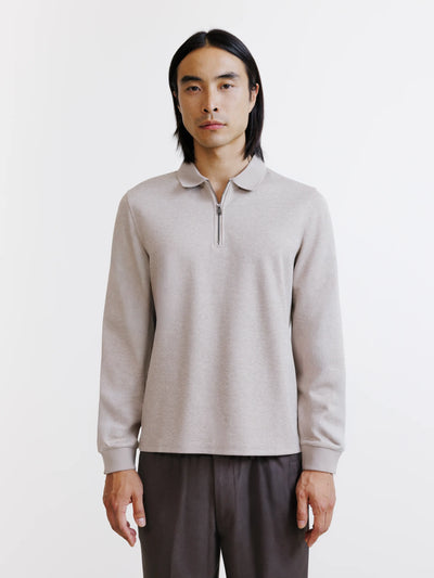 beige zip-up polo shirt