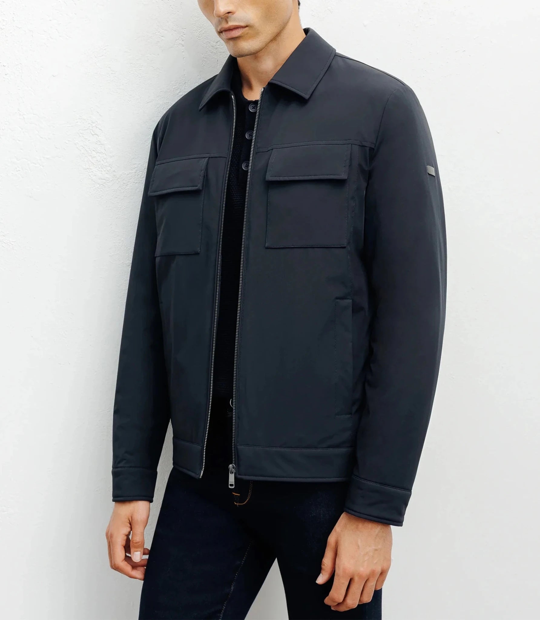 Navy shirt collar jacket