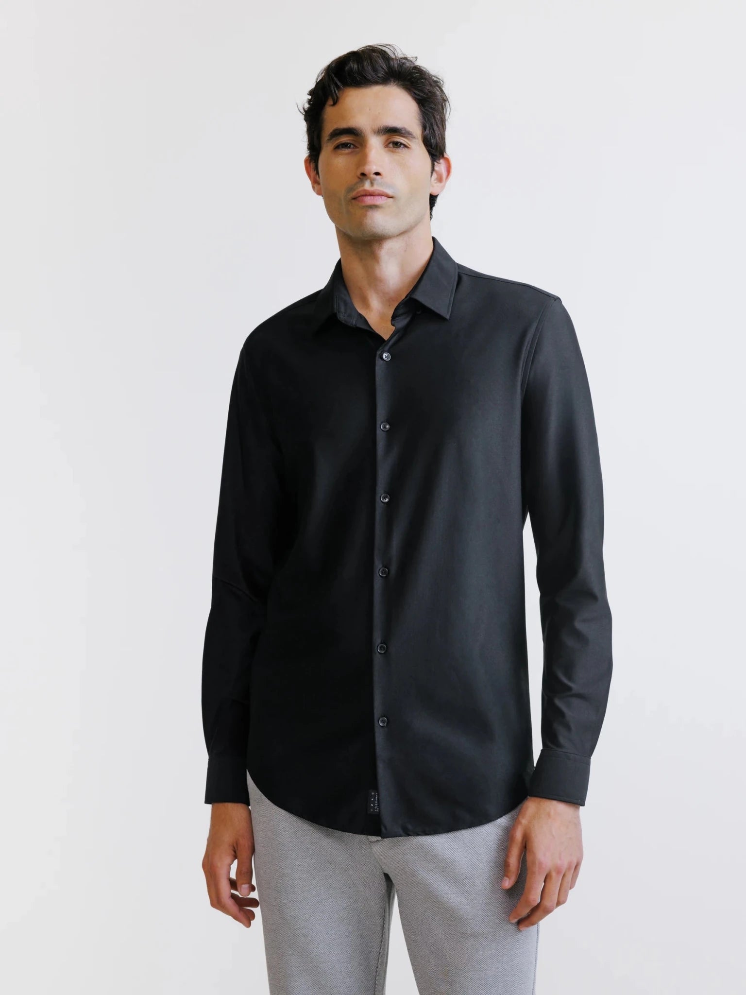 Chemise slim en maille noire - IZAC