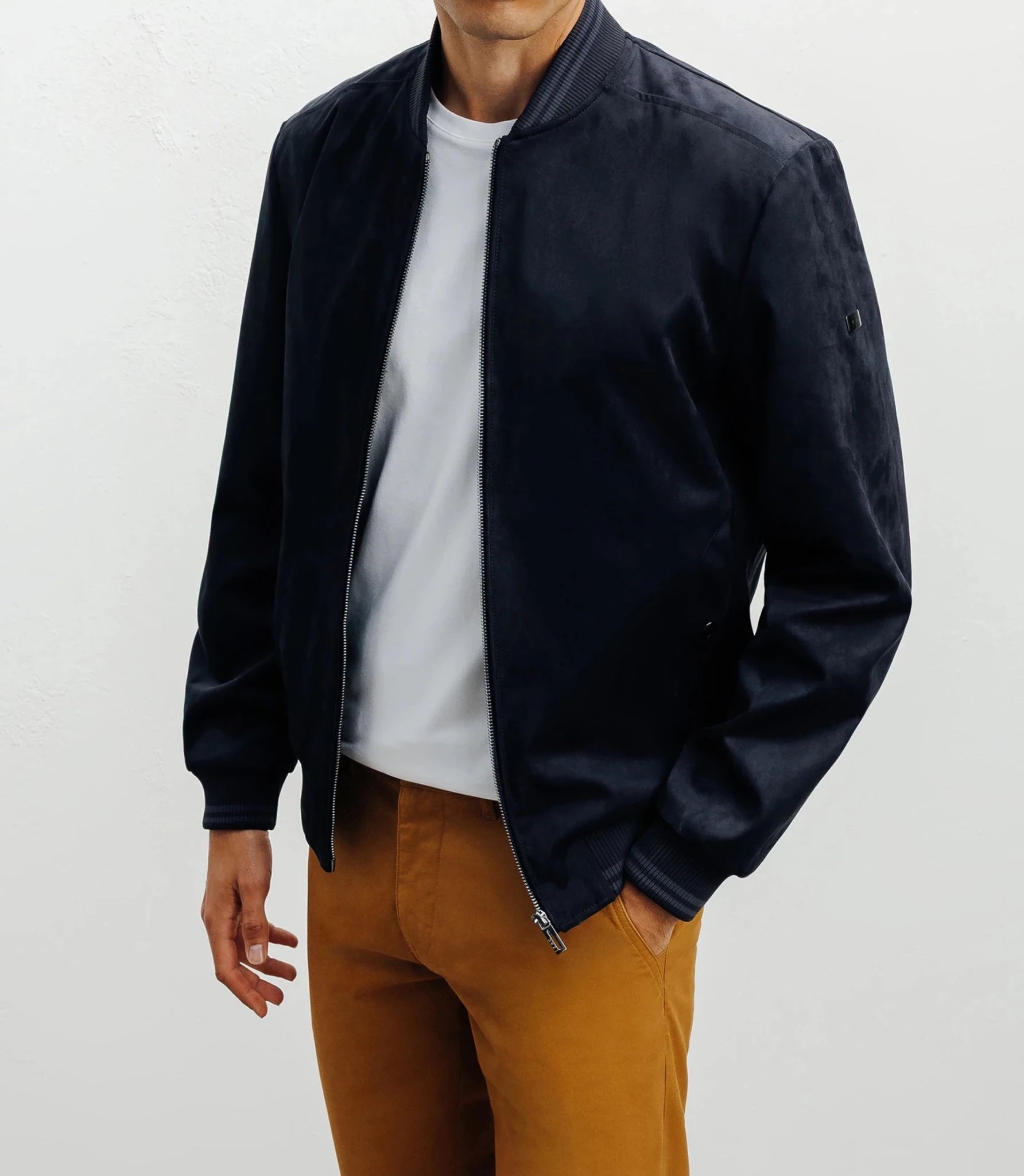 Navy teddy-collar jacket