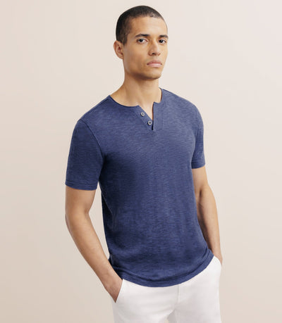 T-shirt boutonné marine - IZAC