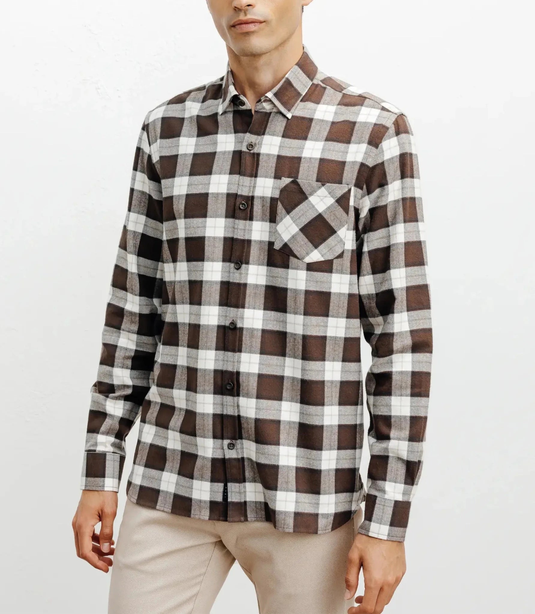 Chemise casual à petits carreaux marron - IZAC