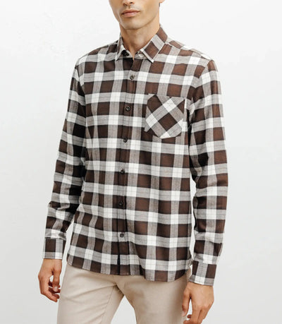 Chemise casual à petits carreaux marron
