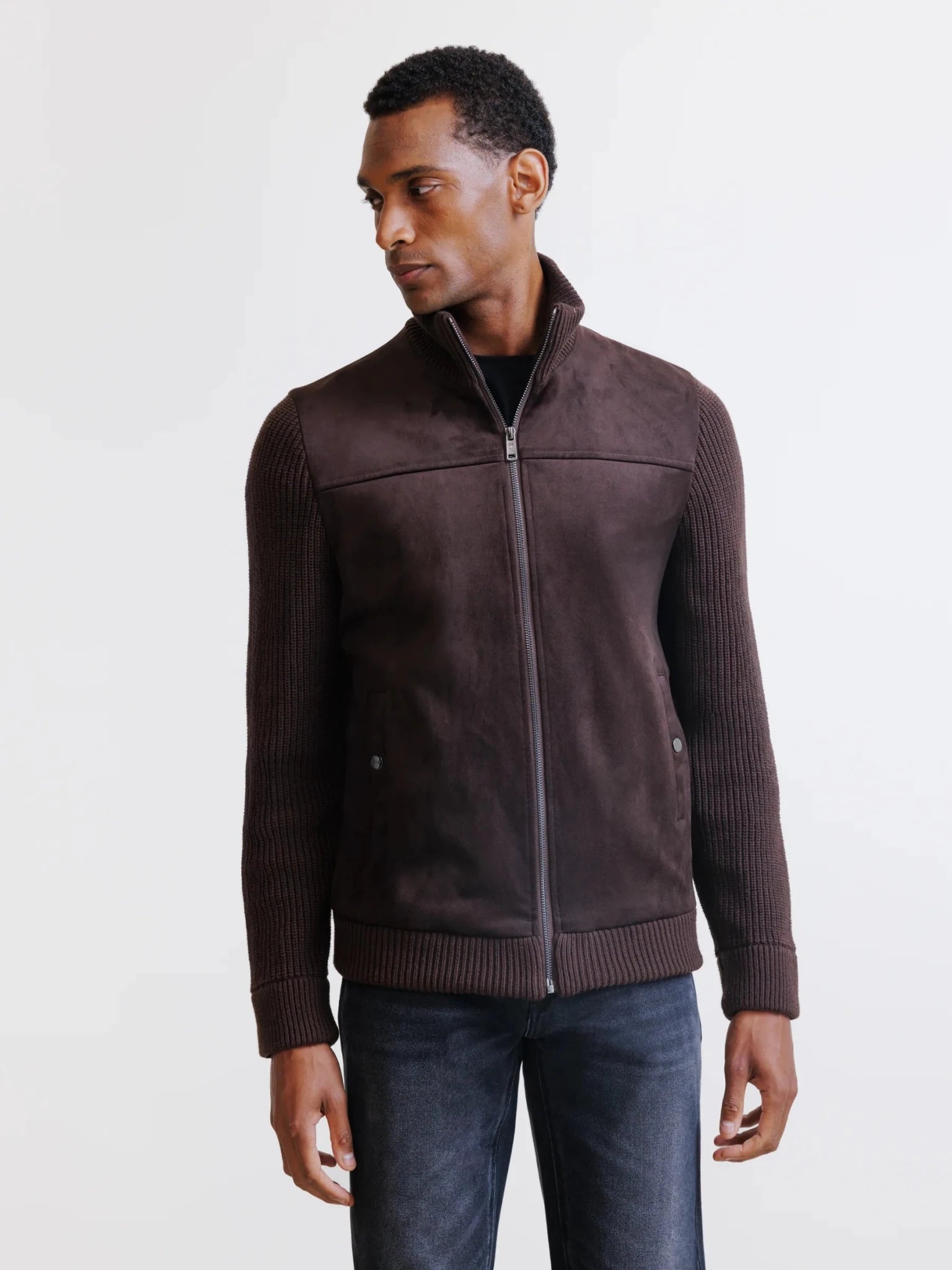 Gilet zippé bi-matière marron - IZAC