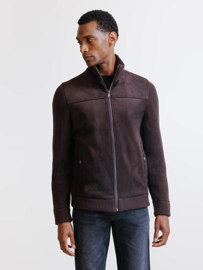 Gilet zippé bi-matière marron